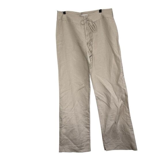Calvin Klein Linen Cotton Drawstring Pants Beige Khaki size 4 - Picture 1 of 7